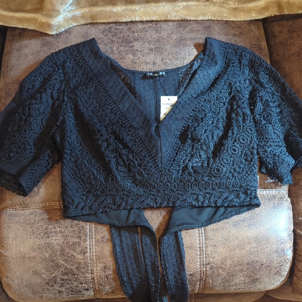 Black Lacy Cropped Blouse Express